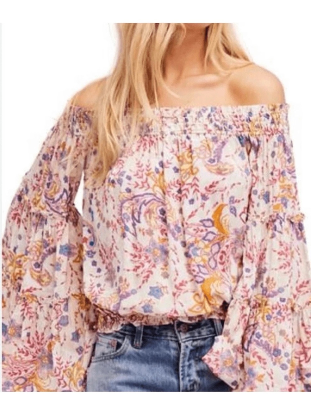 Free People Boho Floral Off-Shoulder Top